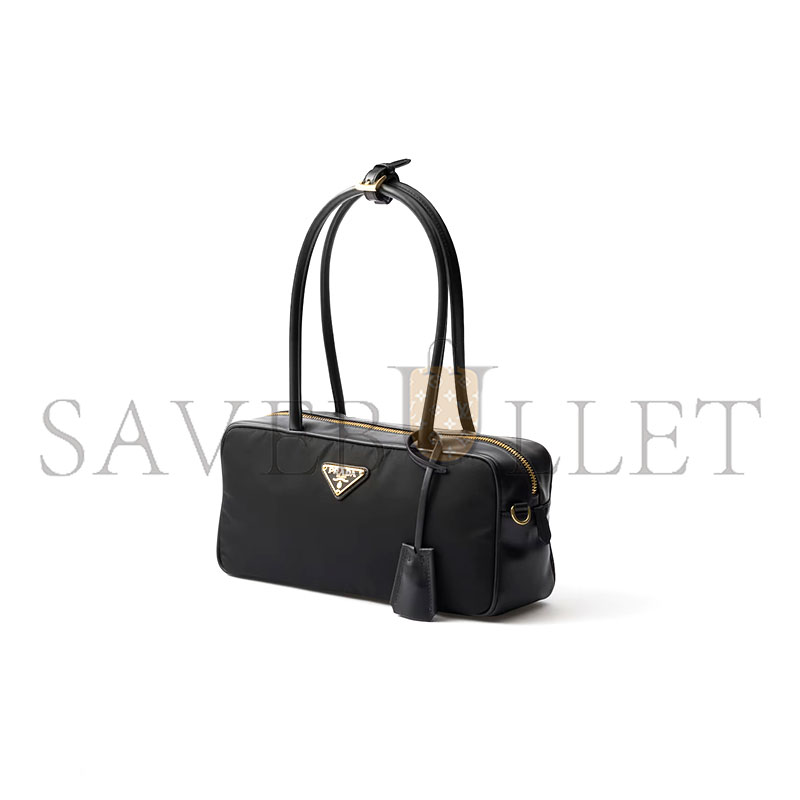 PRADA RE-NYLON AND LEATHER SMALL TOP-HANDLE BAG WITH PADLOCK 1BB133 (28*13*8cm)